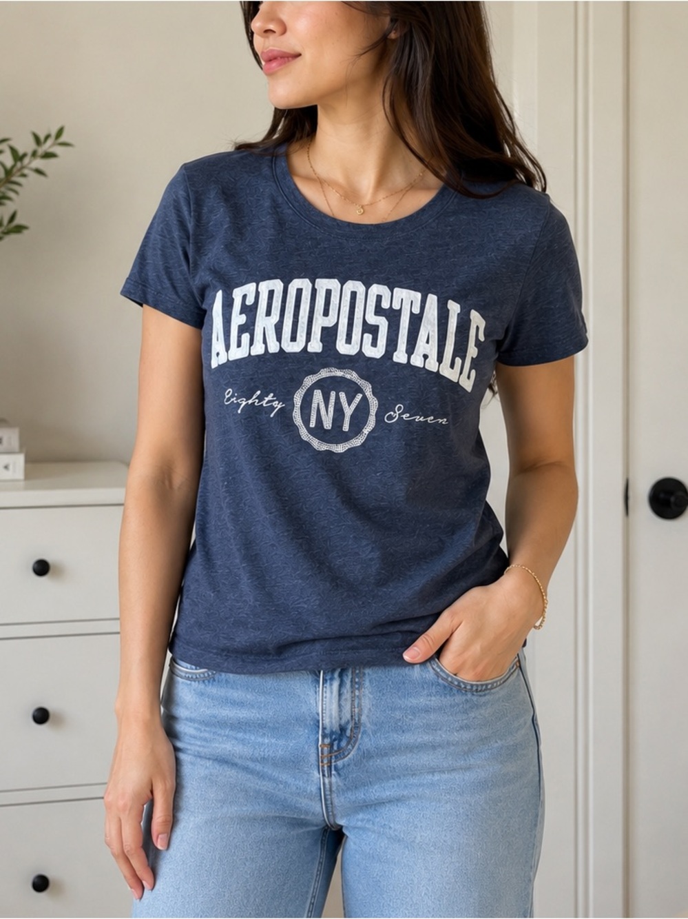 Aeropostale Navy Blue Short-Sleeve Logo Tee